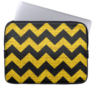 Capa Para Notebook Xadrez Preto e Amarelo Ziguezague em Burel Jute