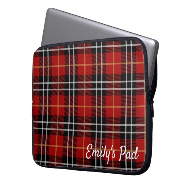 Capa Para Notebook Xadrez Red Tartan com Nome (Frente Esquerda)