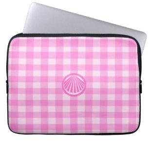 Capa Para Notebook Xadrez Rosa com Concha do Mar-