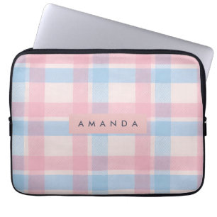 Capa Para Notebook Xadrez Rosa Pastel e Azul Personalizado