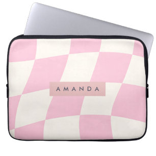 Capa Para Notebook Xadrez Rosa Pastel Ondulado Personalizado