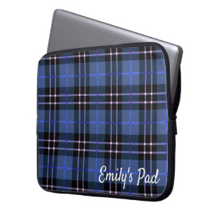 Capa Para Notebook Xadrez Tartan Azul com Nome