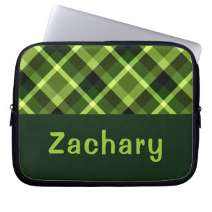 Capa Para Notebook Xadrez Verde Elegante  Monograma Bolsa de laptop