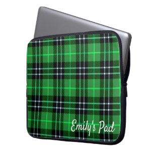 Capa Para Notebook Xadrez Verde Tartan com Nome
