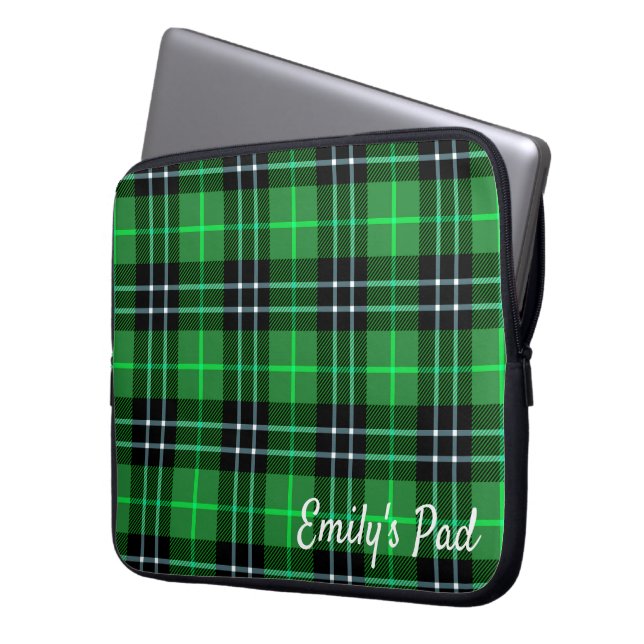 Capa Para Notebook Xadrez Verde Tartan com Nome (Frente Esquerda)