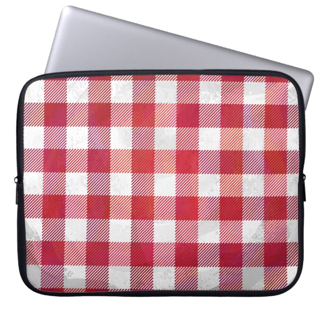 Capa Para Notebook Xadrez vermelho e branco verificados (Frente)