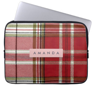 Capa Para Notebook Xadrez Vermelho e Oliva Clássico Personalizado