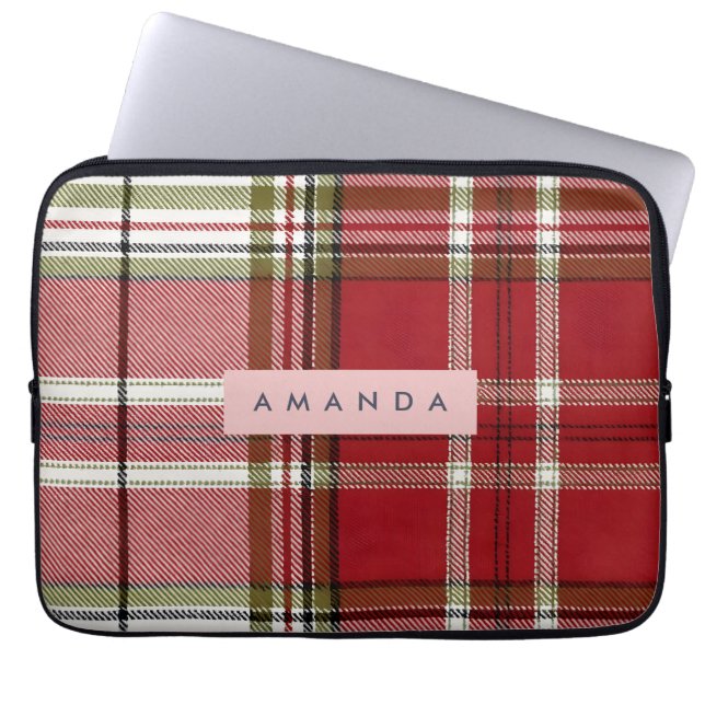 Capa Para Notebook Xadrez Vermelho e Oliva Clássico Personalizado (Frente)