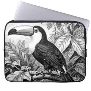 Capa Para Notebook Xilogravura de Folhagem da Selva de Tucanos