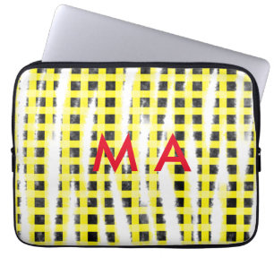 Capa Para Notebook Yellow Black checkboard add name monograma name le