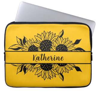 Capa Para Notebook Yellow Personalized line drawn sunflowers