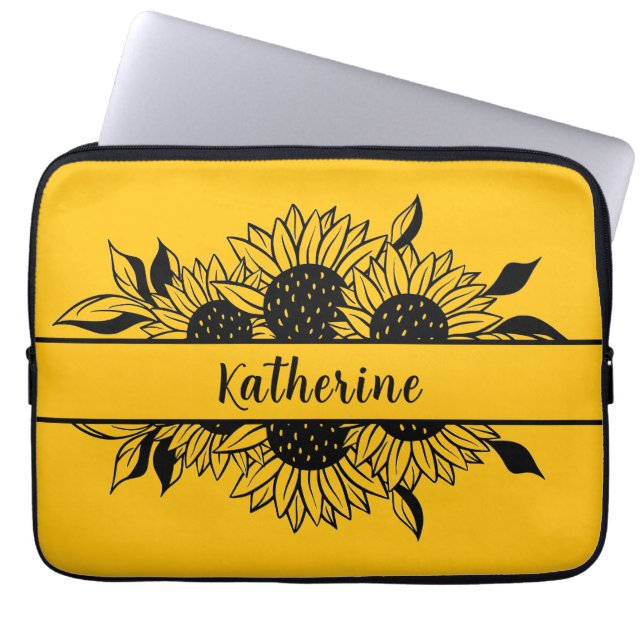 Capa Para Notebook Yellow Personalized line drawn  sunflowers  (Frente)