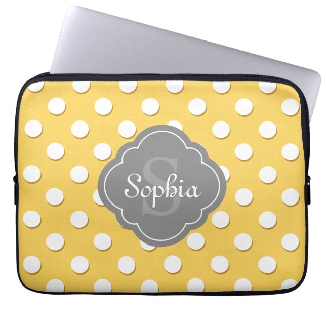 Capa Para Notebook Yellow Polka Dot Pattern Grey Monogram (Frente)