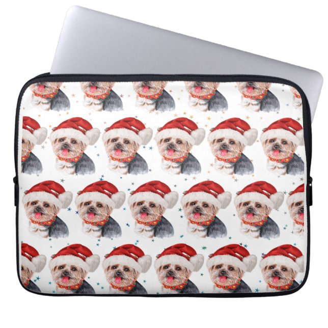 Capa Para Notebook Yorkshire Terrier Dog Raça Estrelas de Natal (Frente)