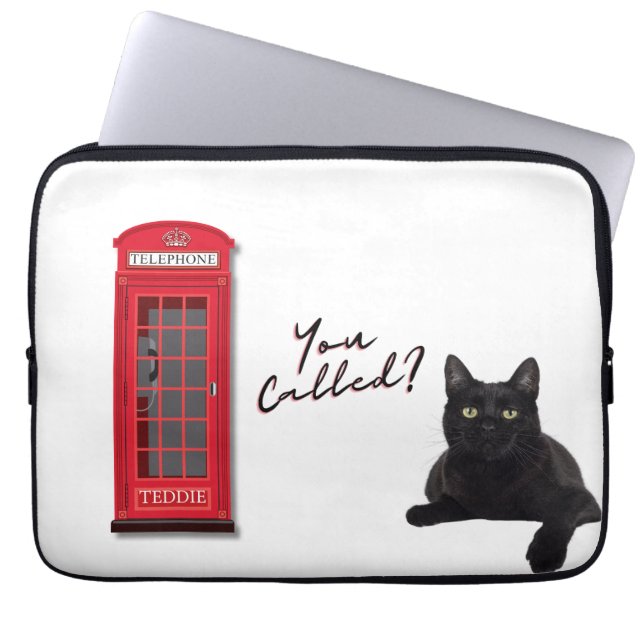 Capa Para Notebook 'You Called?' Customizable London Cat Red Phone  (Frente)