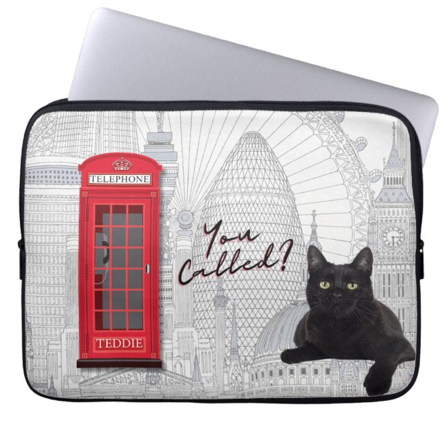 Capa Para Notebook 'You Called?' Customizable London Cat Red Phone  (Frente)