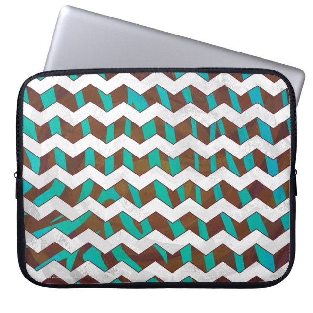 Capa Para Notebook Zebra Chevron Brown e Teal Impressão (Frente)