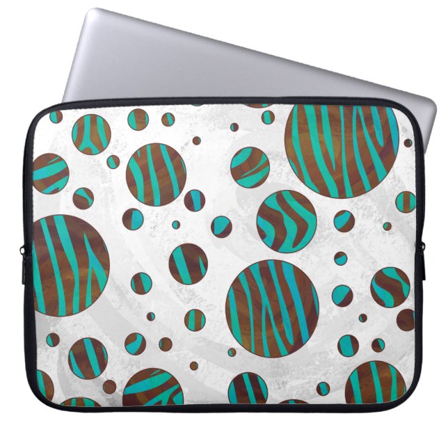 Capa Para Notebook Zebra da Bolinhas Castanho e Teal (Frente)