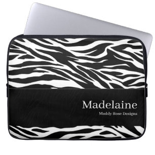 Capa Para Notebook Zebra impressa em preto e branco com nome