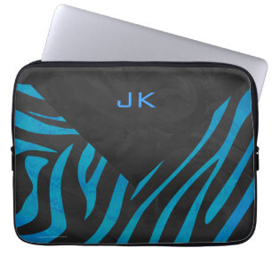 Capa Para Notebook Zebra Preta e Azul com Monograma