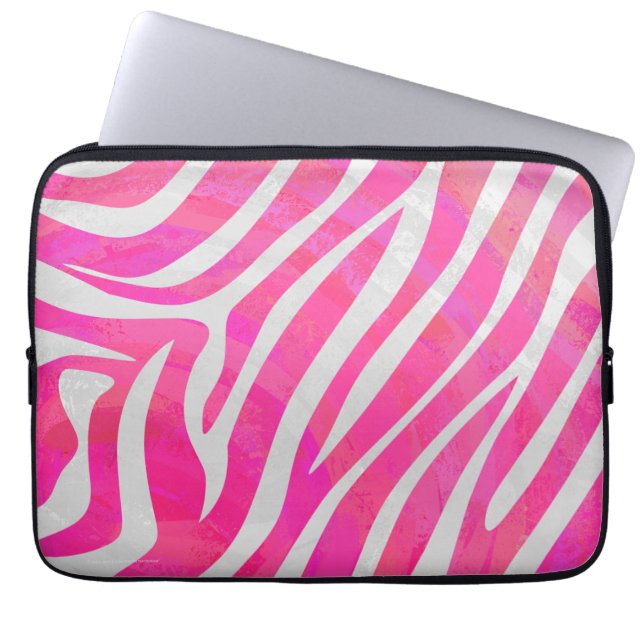 Capa Para Notebook Zebra, rosa-quente e Impressão branco (Frente)