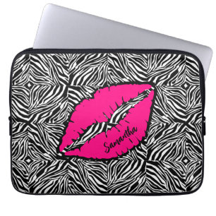 Capa Para Notebook Zebra Simples com Lábios Rosa Personalizados