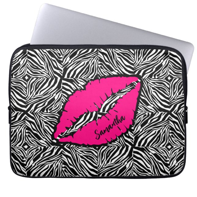 Capa Para Notebook Zebra Simples com Lábios Rosa Personalizados (Frente)