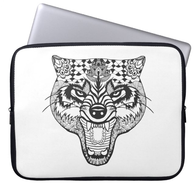 Capa Para Notebook Zentangle inspirou o lobo (Frente)