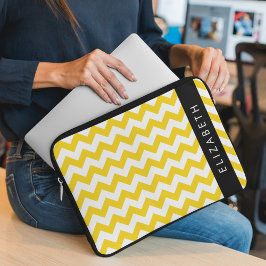 Capa Para Notebook Zigzag Amarelo, Chevron Amarelo, Seu Nome