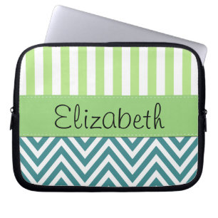 Capa Para Notebook Zigzag Azul, Chevron, Greve Verde, Seu Nome