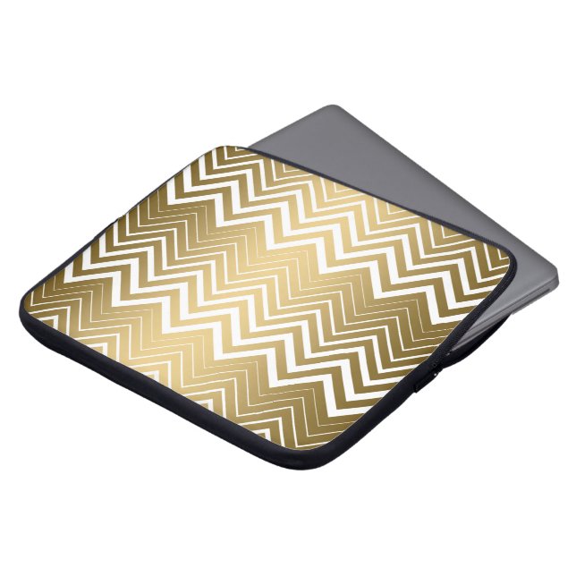 Capa Para Notebook Zigzag Chevron Dourado E Branco (Frente Topo)
