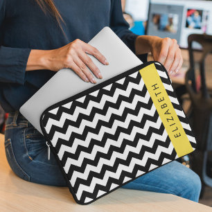 Capa Para Notebook Zigzag preto-e-branco, padrão Chevron, seu nome