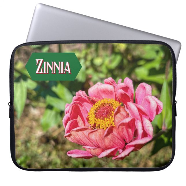 Capa Para Notebook Zinnia Rosa Com Centro Amarelo (Frente)