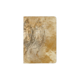 Capa Para Passaporte Cavalos Selvagens Galopando Cavalos Pretos e Doura