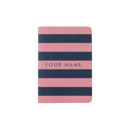 Capa Para Passaporte Cor-de-rosa e Marinho Azul Striped Personalizada