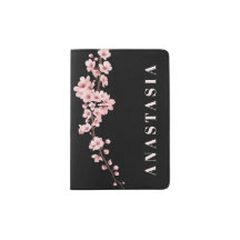 Custom Name Black Travel Cover, Elegant Floral