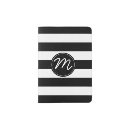 Capa Para Passaporte Faixa Preta e Branca com Monograma Preto