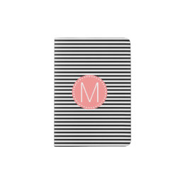 Capa Para Passaporte Faixa preta fina com monograma de coral