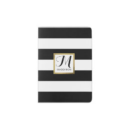 Capa Para Passaporte Monograma Dourado de Preto e Branco Personalizado