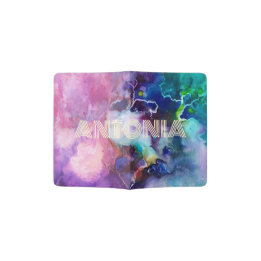 Capa Para Passaporte Nome Personalizável Caprichoso Arco-íris Aquarela