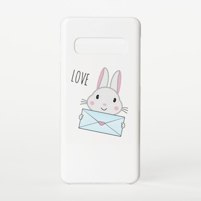 Capa Para Samsung Galaxy Bonito coelhinho segurando carta de amor (Verso)