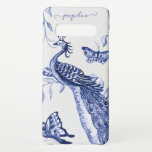 Capa Para Samsung Galaxy Borboleta de Peacock Marinho Chinês Azul Vintage<br><div class="desc">"Marinho de Borboleta de Peacock Galaxy S10  Case",  "Blue White Vintage Samsung Galaxy S10  Case".  Nova arte inspirada em designs antigos de cerâmica e azulejo de Influência Chinesa e Asiática.  Criada por uma artista e designer internacional,  Audrey Jeanne Roberts,  copyright.</div>