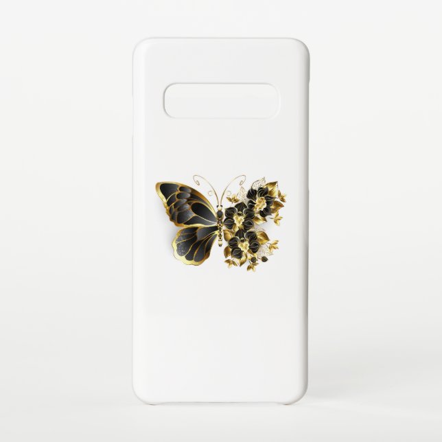 Capa Para Samsung Galaxy Borboleta Flor Dourada com Orquídea Preta (Verso)