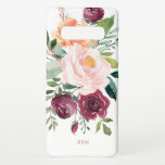 Capa Para Samsung Galaxy Botânica Rustic Watercolor com Monograma<br><div class="desc">Lindamente feminina com charme rústico, esta design botânica apresenta um buquê de rosas de aquarela, flores misturadas e verde em um esquema de cores de tendências de burgundy, rosa e laranja-russet com verde-à-direita. Um modelo de texto é incluído para personalizar este design com as iniciais, o nome ou outro texto...</div>