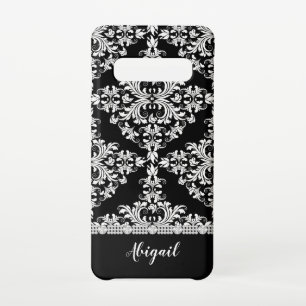 Capa Para Samsung Galaxy Branco sobre Damasco Preto com Sinônimos e Nome