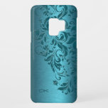 Capa Para Samsung Galaxy S9 Case-Mate Alumínio e rendas Florais, Azul Metálico Bruto<br><div class="desc">O elegante e azul-esverdeado fundo metálico escovado de alumínio com um aspecto floral turquesa mais escuro. Monograma personalizável e opcional.</div>