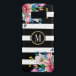Capa Case-Mate Samsung Galaxy S8 Bandas e flores brancas e pretas 3<br><div class="desc">Padrão moderno de listras preto e branco com flores coloridas e buquê de borboletas. Monograma personalizável com toque de brilho para design de cinta legal.</div>