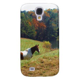 Capa Samsung Galaxy S4 Cavalo branco e castanho, lagoa de outono