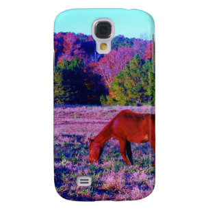 Capa Samsung Galaxy S4 Cavalo castanho na grama roxa
