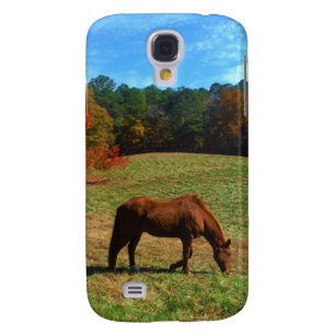 Capa Samsung Galaxy S4 Cavalo vermelho castanho, árvores de queda, céus a